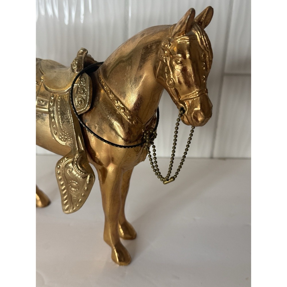 Vintage MCM Brass Like Western Style Horse w Saddle Nostalgic Americana Decor - Picture 3 of 16